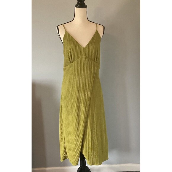 Lulu's View and I Chartreuse Tie-Back Faux-Wrap Midi Dress Empire Waist Size XL - Picture 6 of 10